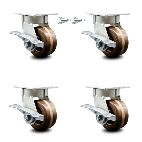 Service Caster 4 Inch Kingpinless High Temp Phenolic Wheel Caster Brakes 2 Swivel Locks, 4PK SCC-KP30S420-PHRHT-SLB-BSL-2-SLB-2 - main